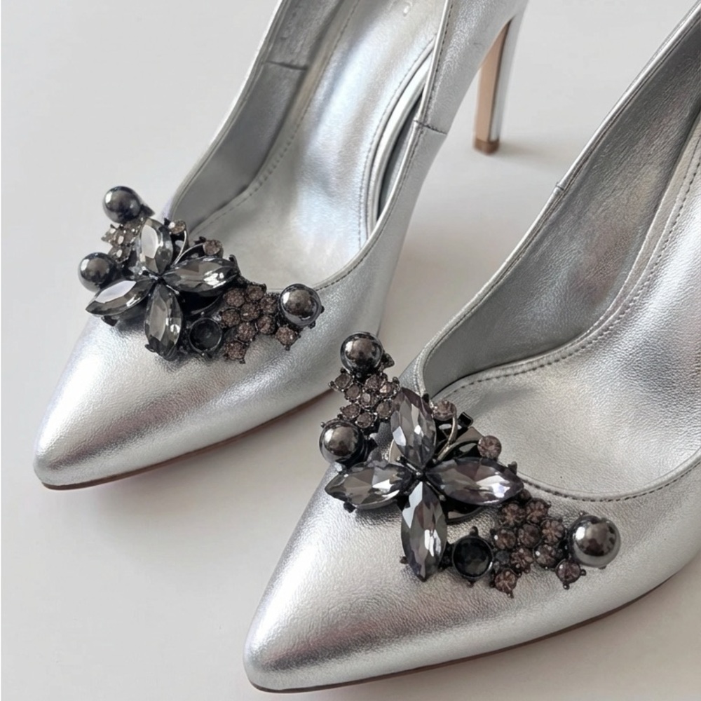 Gunmetal Butterfly Shoe Clips (Pair) Black Crystal & Rhinestone